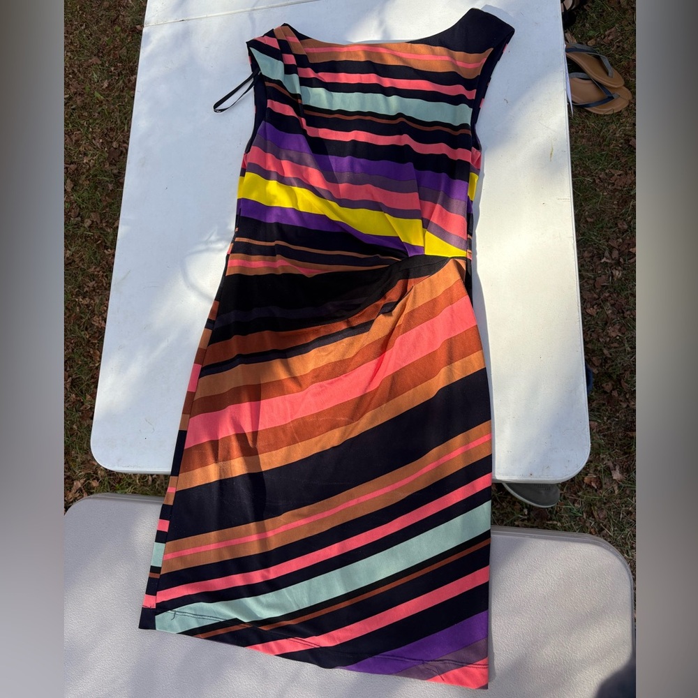 Suzi Chin Colorful Striped Midi Dress